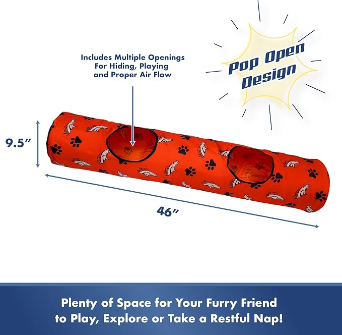 NFL Denver Broncos Cat Tunnel Tube Toy with Plush Football Catnip and Feathers Collapsible Tunnel for Cats to Play, Peek and Hide, Sporty & Fun Cat Tunnel Toy with Team Logo All-Over Design! - Image 5