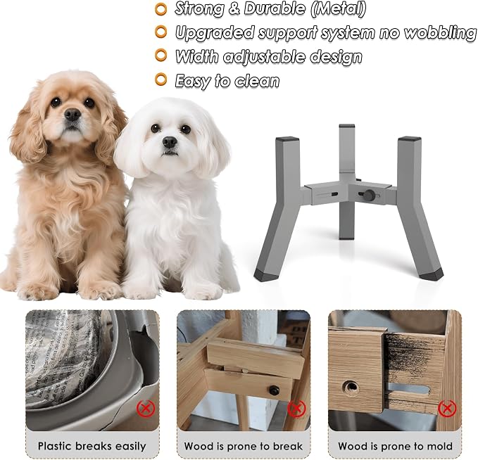 SHAINFUN Raised Dog Bowl Stand, Adjustable Width 5.9-8.7'', Eelevated Dog Food Water Bowls, 7.8'' Tall, Grey-Bowl Not Included - Image 5