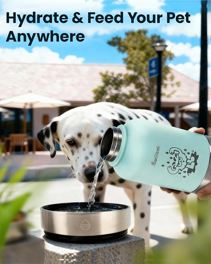 34oz Dog Water Bottle, Stainless Steel Dog Water Bottle Dispenser with Detachable Food & Water Bowls, Keeps Water Hot/Cold, for Walking, Hiking, Camping(Pale Blue) - Image 9