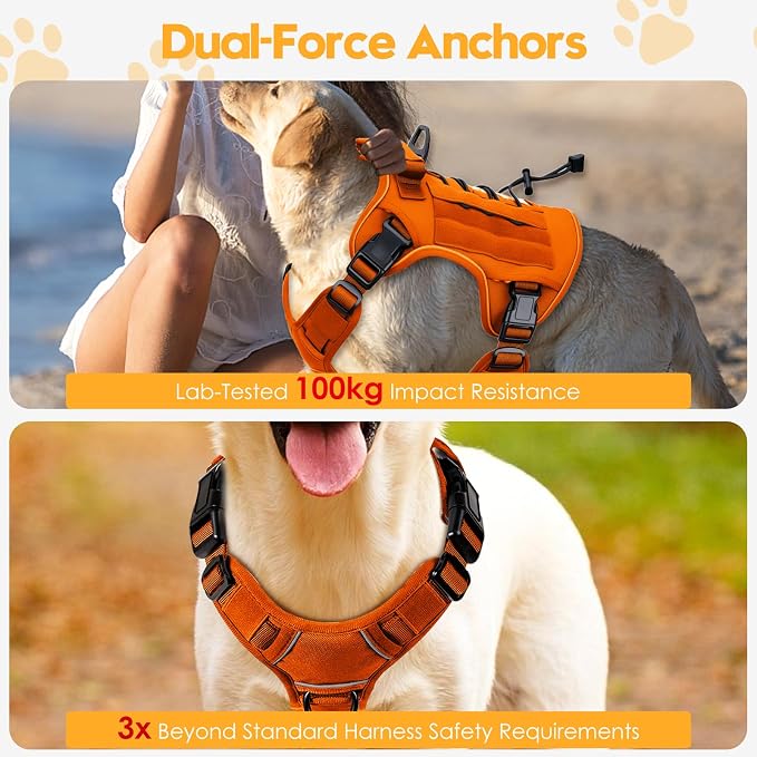 Heavy-Duty Tactical Dog Harness for Large Dogs, No Pull Adjustable Reflective Pet Vest with Molle System, K9 Military-Grade Control for Service Training, Outdoor & 10+ Breeds, Orange, X-Large - Image 4