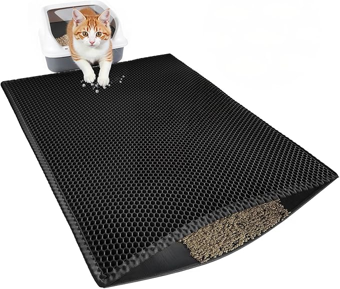Large Cat Litter Mat, 29.9'' x 35.8''Inch, Double Layer Waterproof Proof Litter Box mat, Non-Slip Design, Easy to Clean, Black Cat Litter Trapping Mat by Unknown