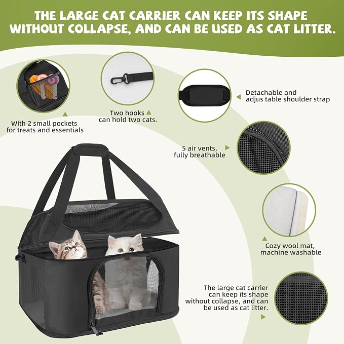 Soft Cat Carrier Up to 20 Lbs, Washable Pet Travel Bag for Kitten Puppy | Breathable Mesh, Medium to Big Pets Small Dog,Soft-sided Cloth Animal Crate for Car Travel Carrying, Safe for Vet Visit,Black - Image 6