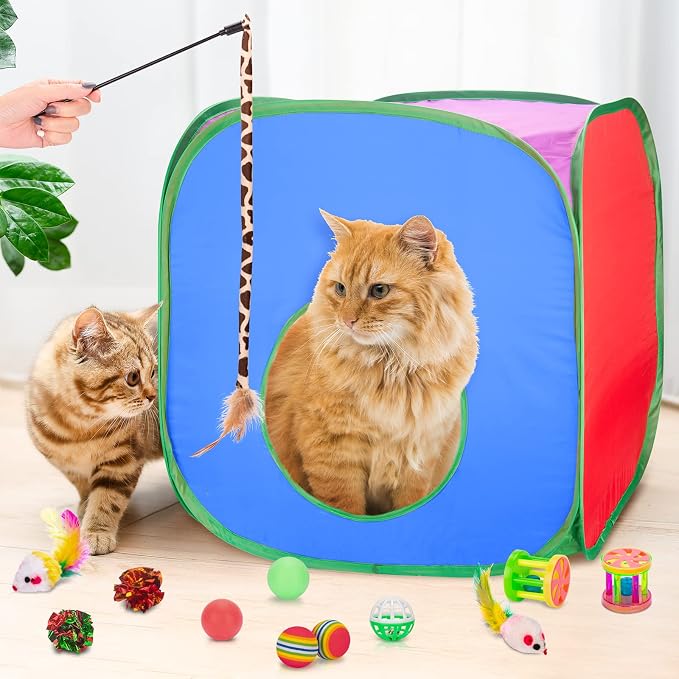Retro Shaw Cat Toys for Indoor Cats Kitten, Cat Game Tunnel, 33 Pack | Interactive Kitten Toys Pack, Feather Wand Kit Balls Bell Springs Mice, Hide-and-Seek Self-Play for Bored Cats Chase - Image 5