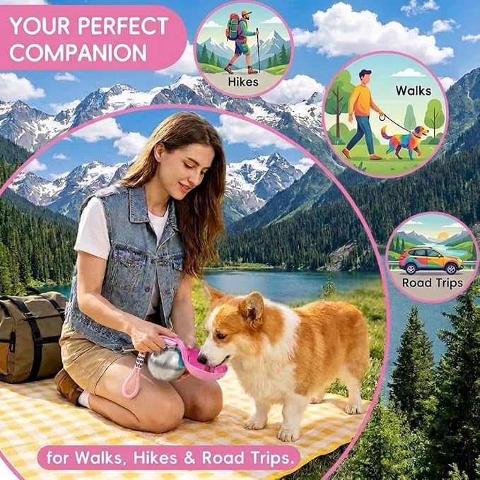 Dog Water Bottle Portable, 2 in 1 Stainless Steel 10oz Dog Water Bowl, Pink | Leak-Proof Pet Water Dispenser for Small & Medium Dogs, Pet Drinking Holder for Walking Hiking Outdoor Activities - Image 5