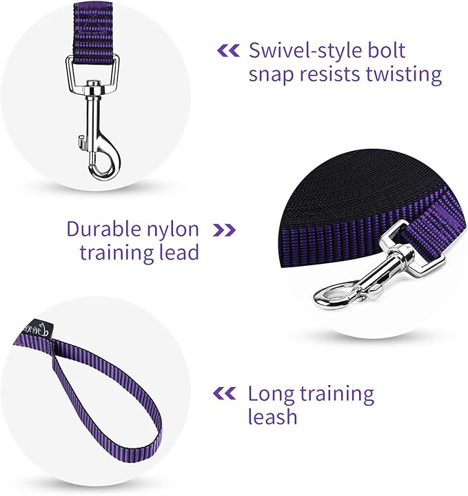 Hi Kiss Dog/Puppy Obedience Recall Training Agility Lead - 15ft 20ft 30ft 50ft 100ft Training Leash - Great for Training, Play, Camping, or Backyard(50ft,Black_Purple) - Image 3