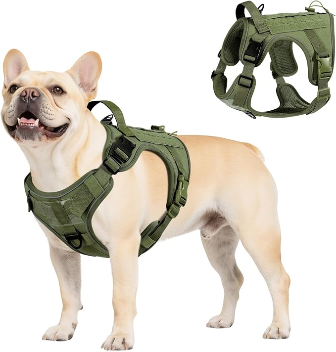 VavoPaw Heavy Duty Tactical Dog Harness for Small Dogs, No Pull Adjustable | Pet Harness Reflective Service Training Easy Control Pet Vest Military K9 Working Dog Harnesses（Army Green, S） by VavoPaw