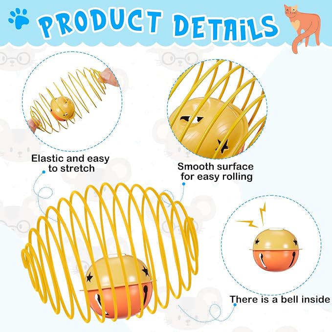 Jecery 5 Pcs Cat Toys Spring,Bell,Multicolor | Interactive Metal Cat Toy, Stretchable Rolling Ball, for Indoor Cats, Colorful Playful Coils, Kitten Pet Supplies - Image 3