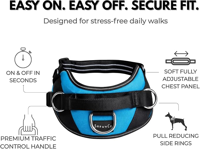 ShawnCo Essential Dog Harness, No-Pull Pet Vest (ICY Lilac,M) | 3 Leash Clips, Easy On, No-Choke, Reflective, Adjustable Fit, Padded Comfort, Control Handle, For Small, Medium & Large Dogs - Image 4