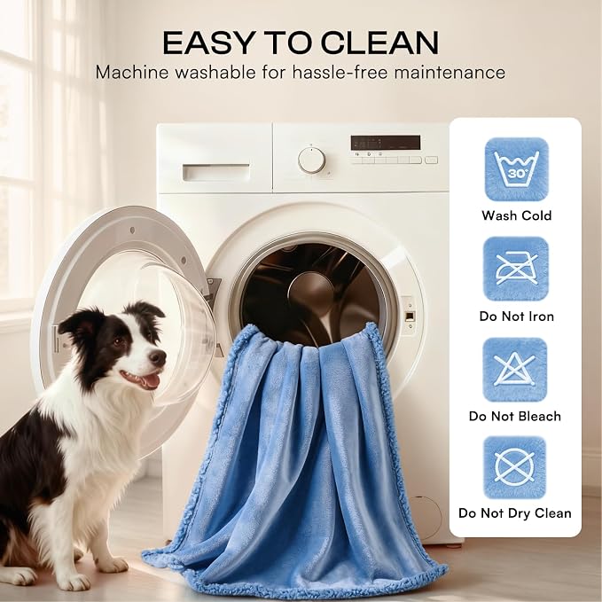 Luciphia Waterproof Blanket for Large Dog, Reversible Sherpa Couch Cover | waterproof pet blanket sherpa fleece reversible couch cover bed protector car from spills scratches, Blue 85" x 57" - Image 8