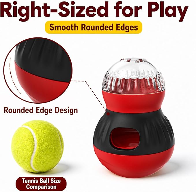 HCY&WLD Dog Interactive Puzzle Toys Adjustable Treat Dispensing Ball (Red) | Sturdy Material, Self-Righting Wobble Base, Indoor Enrichment, Slow Feeder, Smarter Play, Mental Stimulation, Boredom Buster - Image 4