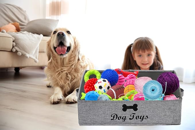 Geyecete Foldable Fabric Trapezoid Organizer Box - Collapsible Basket for Dog Toys (Gray) - Image 7