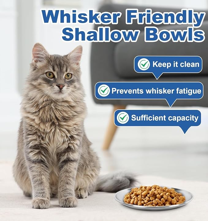 Supet Cat Plates for Wet Food, Non Slip Whisker Friendly Food Bowls, Stainless Steel Shallow Wide Dishes for Indoor Cats (13Oz, 10Pcs) - Image 6