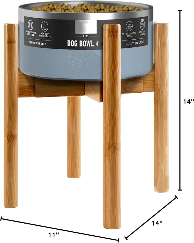 Dog Bowl Stand for Large Dogs - Adjustable, Easy Fold-Down | Use to Elevate Raise Dog Food, Water and Slow Feeder Bowls, Lock-Bolts and Tool Added, Foot-Padded, Bamboo Stand Only - Image 10