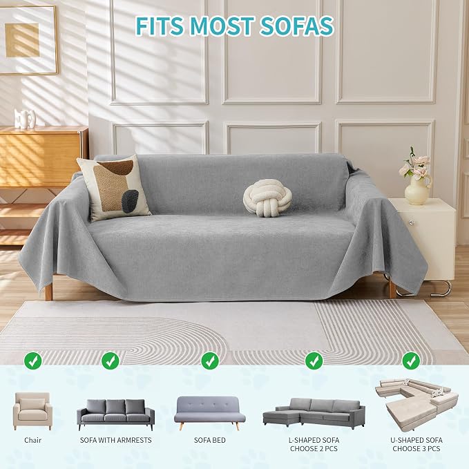 Warmstar Couch Protector from Cat Claws, Waterproof Couch Cover Anti Slip,Couch Cover 3 Cushion Sofa Washable,Anti-Scratch Pet Sofa Cover Heavy Duty,91"X118", Grey - Image 6