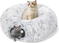 Baseola Fuzzy Cat Tunnel Bed for Indoor Cats, 2-in-1 Interactive Cat Toys | Peekaboo Cat Cave with Washable Mat, Collapsible Cat Play Tunnel for Kittens & Small Pets, Plush Cat Donut Bed Tunnel, Grey by Baseola