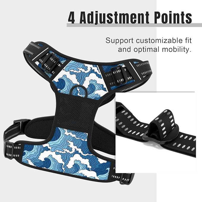 Rnivvi No Pull Dog Harness, Cute Reflective Large Sized Puppy Harness, Adjustable Soft Padded Vest for Large Dogs, Heavy Duty Pet Vest with Easy Control Handle for Walking Training, Japanese Style - Image 3