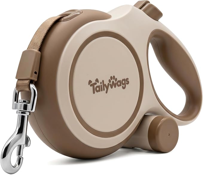 26ft Retractable Dog Leash for Large Dogs up to 110 lbs, Khaki | Automatic 8M 360°Tangle-free Durable Nylon Rope for Dogs up to 50KG,Detachable Waste Bag Dispenser, One-hand Brake & Lock by TailyWags
