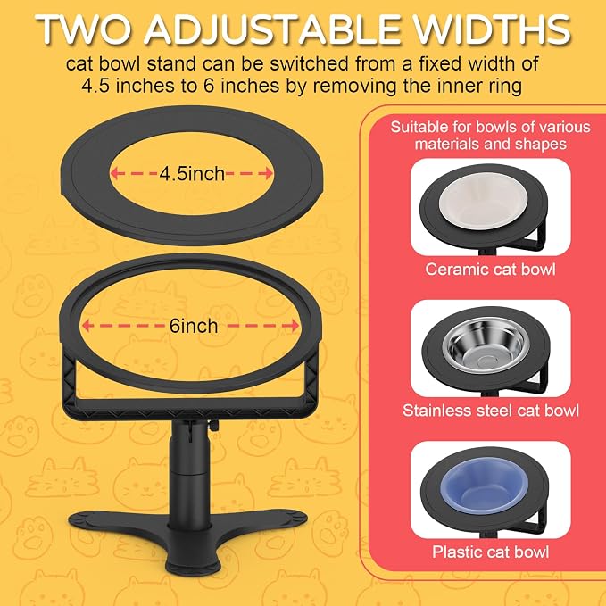Raised Cat Bowls with Height-Adjustable Stand 15° Tilted Cat Food Bowls Non-Slip Feeder Adjusts to 2.4", 4.02",5.98" with Stainless Steel Bowls Whisker Friendly for Cats and Puppy (Black) - Image 3