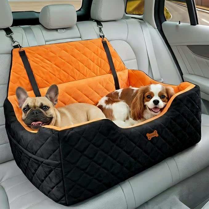 Dog Car Seat for Large Medium Dogs up to 55 lbs, Memory Foam Dog Booster Seat with Storage Pocket, 2 Safety Leashes,Washable Cover, Portable Anxiety Pet Travel Bed, Black - Image 8
