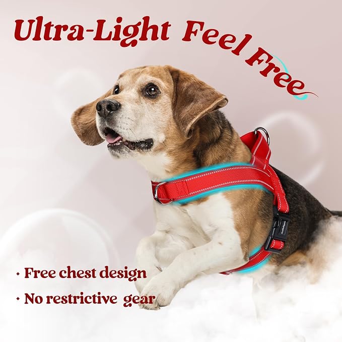 rabbitgoo Dog Harness No Pull, Quick Fit for Large Dogs with Soft Padded Handle, Chest Adjustable Reflective Pet Vest, No Choke Escape Proof for Walking Training, Red L - Image 5