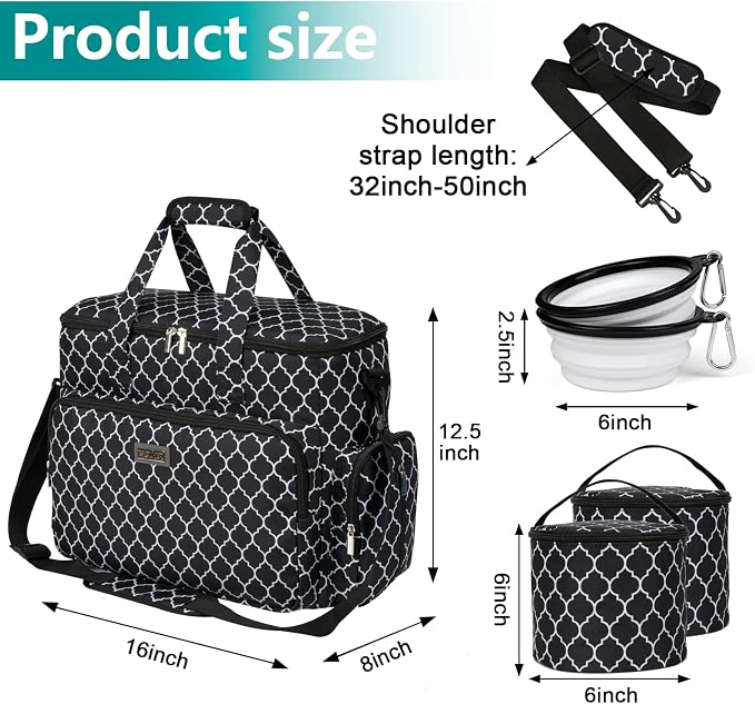 BAGLHER Dog Travel Bag, Pet Travel Bag (ALL Pet Travel Supplies), With 2 Pet Food Containers and 2 Collapsible Silicone Bowls; Essential Kits for Pet Travel DLblack - Image 3