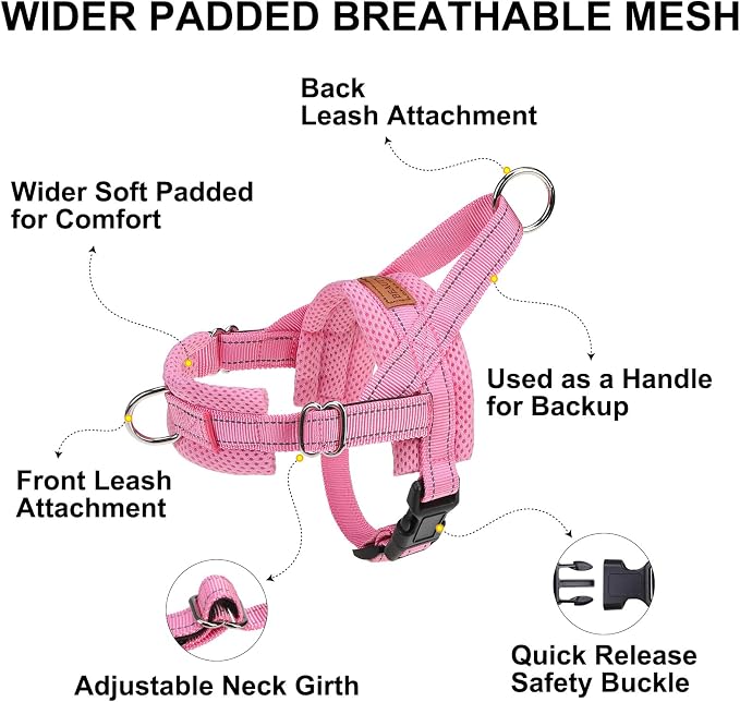 BEAUTYZOO Small Dog Harness and Leash Set, No Pull Step in Puppy Vest | Neck & Chest Adjustable, No Choke Escape Proof, Breathable with Handle, Lightweight, Easy Control for Walking, Pink S - Image 8