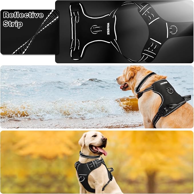 Dog Harness No Pull, Pet Harnesses with Dog Collar, Adjustable Reflective Oxford Outdoor Vest, Front/Back Leash Clips for Small, Medium, Large, Extra Large Dogs, Easy Control Handle for Walking - Image 3