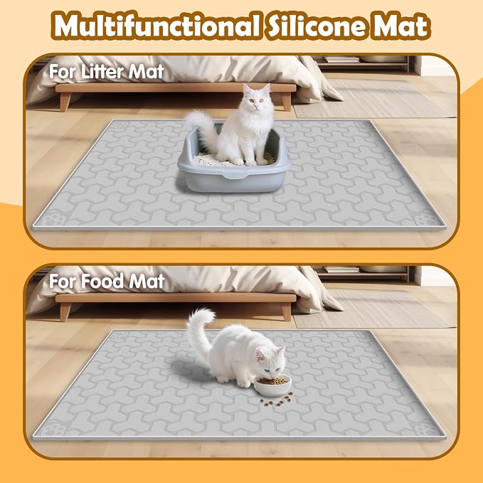 Silicone Cat Litter Mat, Large 34"x22", Foldable and Easy to Clean, Waterproof, Leak-Proof, and Urine-Proof, Protects Floors, Suitable for Indoor Litter Box Mats.(Gray) - Image 7