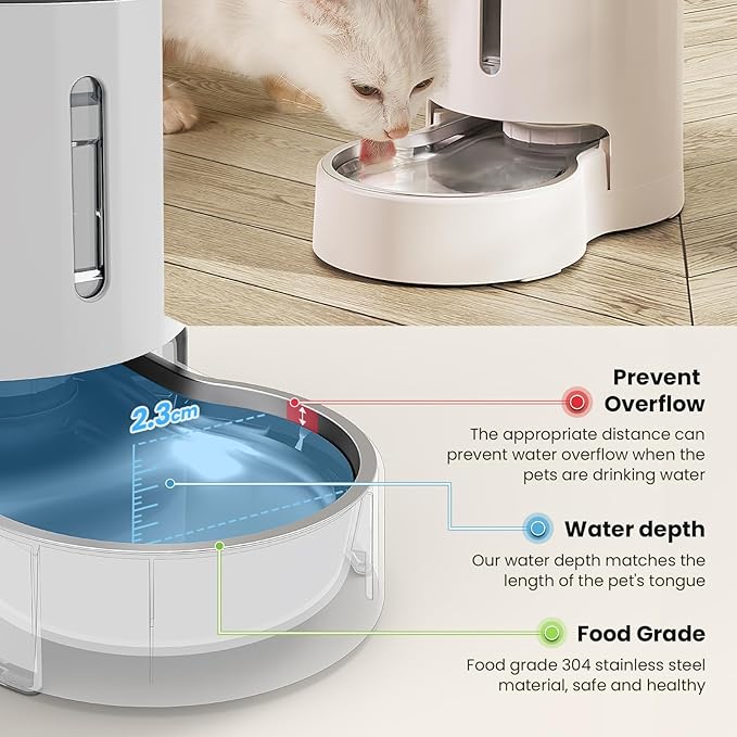 CZPET Dog Water Bowl Dispenser with Stainless Steel Bowl (8L+Filter,White) | With Stainless Steel Bowl Gravity Waterer, Large Capacity and Drinking Area Noise-Free for Pets - Image 6