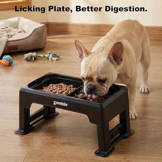 ZOMISIA Elevated Dog Bowls, 6 Height Adjustable Raised Dog Bowl Mess Proof | No Spill Water Bowl, 3-in-1 Dog Bowl Stand, Double Deck, 2 Stainless Steel Bowls, Licking Plate, For Small Medium Large Pets - Image 7