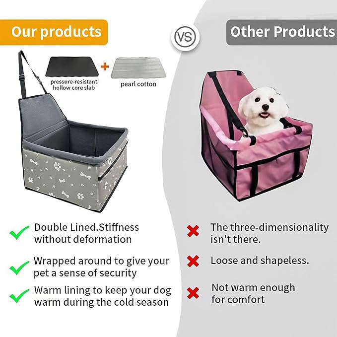 Pet Dog Booster Seat, Upgrading the Framed wall to Prevent Collapse，Breathable and Foldable Pet Car Basket，Removable andWashable pet car seat (Plush Gray) - Image 5