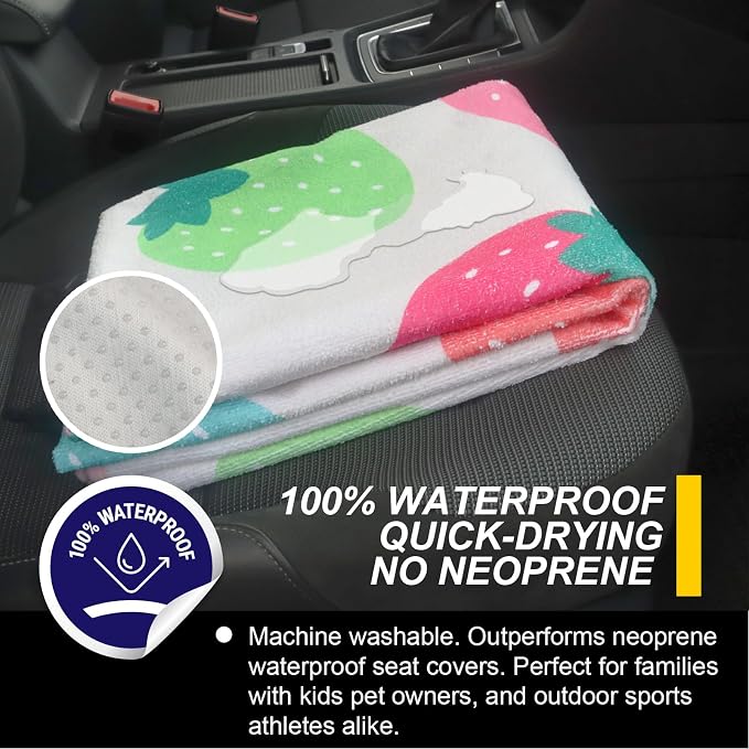 Back Seat Cover for Car Trucks Van SUV Jeep,Waterproof Rear Bench Towel Seat Covers for Dogs and Kids,Automotive Backseat Protector (Strawberry) - Image 3