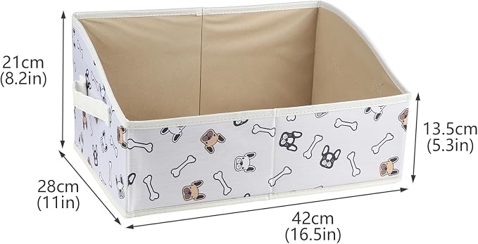 Geyecete Foldable Dog Toy Organizer Boxes - Cloth+Cardboard Trapezoid Storage Box with Handle, Basket for Toys (Beige Dog Head Print) - Image 4
