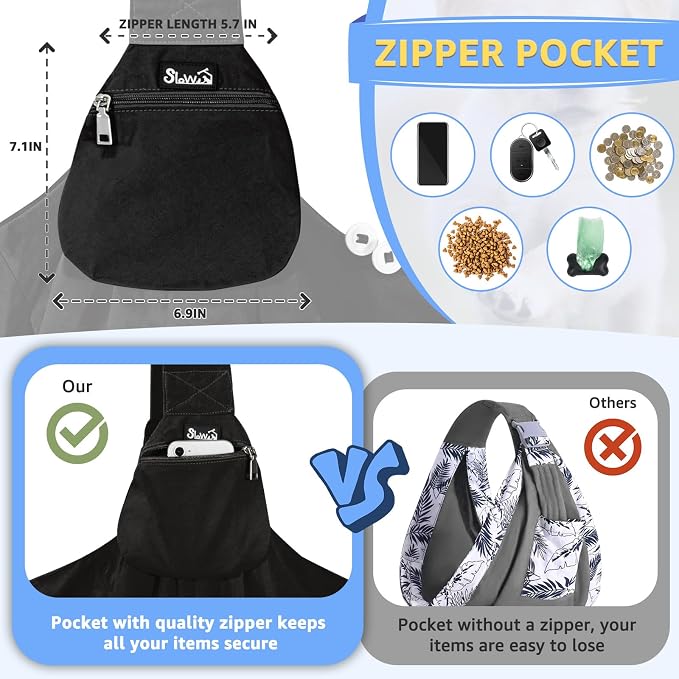 SlowTon Dog Carrier Sling - Thick Padded Shoulder Strap Adjustable, Black M | Dog Carriers for Small Dogs, Puppy Carrier Purse for Pet Cat with Front Zipper Pocket Safety Belt Machine Washable - Image 3