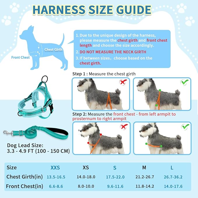 SlowTon No Pull Small Dog Harness and Leash Set with Front Clip | Soft Padded, Neck & Chest Adjustable, Lightweight, Anti-Twist, Puppy Vest Harness Pet Lead Combo for Small Medium Dog, TL XXS - Image 5