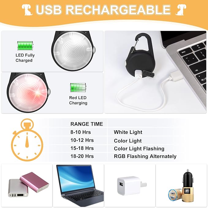 Dog Collar Light, 4 Modes Dog Lights for Night Walking, Rechargeable LED Pet Collar Light for Nighttime Clip on, IP68 Waterproof Pet Walking Accessories-2 Pack(Black) - Image 4
