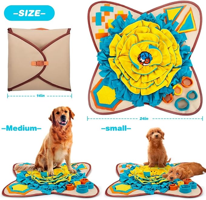 AWOOF Pet Snuffle Mat for Dogs, Interactive Feed Game for Boredom, Encourages Natural Foraging Skills for Cats Dogs Bowl Travel Use, Dog Treat Dispenser Indoor Outdoor Stress Relief (Khaki) - Image 3