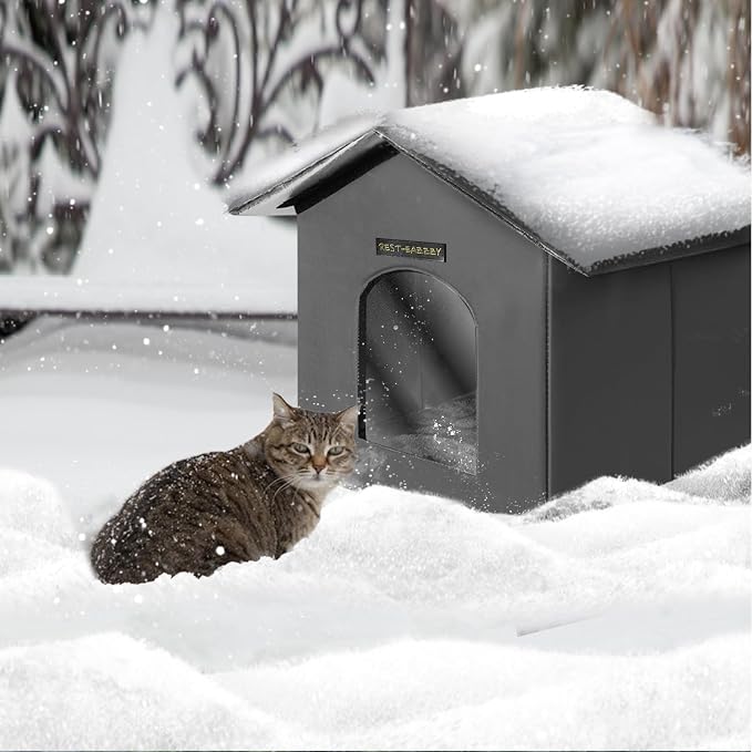 Outdoor Insulated Cat House for Feral Medium Cats Weatherproof | Indestructible windproof shelter with mat & clip, insulated waterproof design, fits stray & feral cats for winter outdoor use - Image 8
