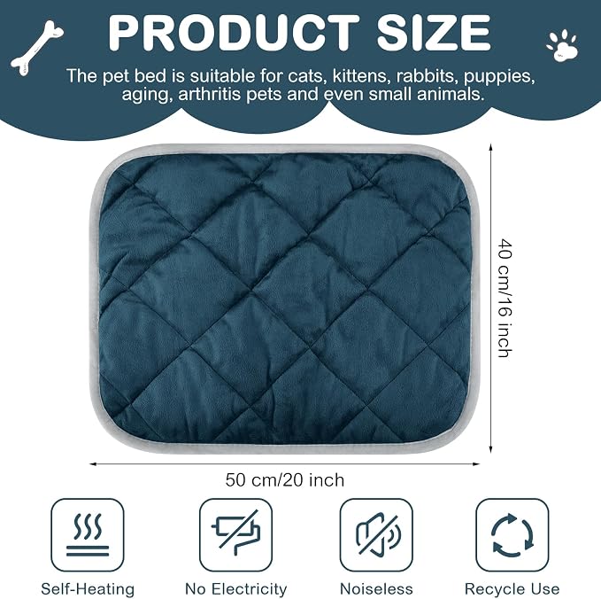 4 Pack Self Heating Cat Pad Self Warming Dog Mat Reflects Body Heat Extra Warm Thermal Pet Pad Washable Dog Cat Bed Crate Bed Mat Blanket (Dark Blue,16 x 20 Inch) - Image 2