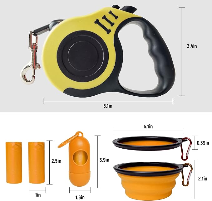 Retractable Dog Leash Automatic Telescopic Tractor Dog Tape | Pet Tape 10/16 FT Durable and Convenient, with Folding Bowl, Dispenser, Rubbish Bags, Suitable for Small and Medium Dogs - Image 2