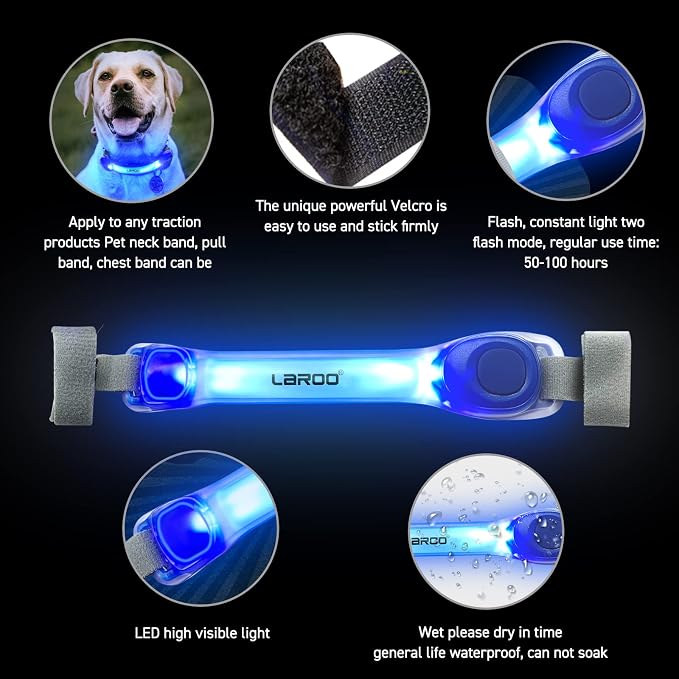 LaRoo LED Dog Collar Light, Hook & Loop Pet Safety Night Light, Glowing LED Strip for Dog Collar Leash Harness, High Visibility Waterproof Dog Lights for Night Walking Running Camping (Blue) - Image 8