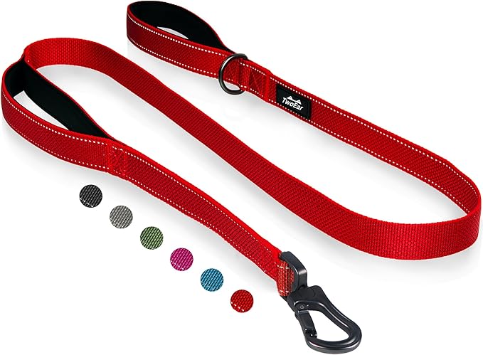 Twoear 4FT 1IN Heavy Duty Dog Leash for Large Dogs with 2 Padded Handles | Traffic Handle Extra Control, Auto Lock Hook, Strong Reflective Walking Leash for Night Safety, Medium and Large Breeds,Red by TwoEar