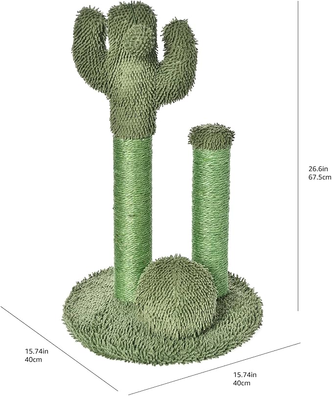 Amazon Basics Cat Scratching Post, Indoor Cactus Triple Posts for Cats & Kittens with Dangling Ball, Large, 27"H, Green - Image 5