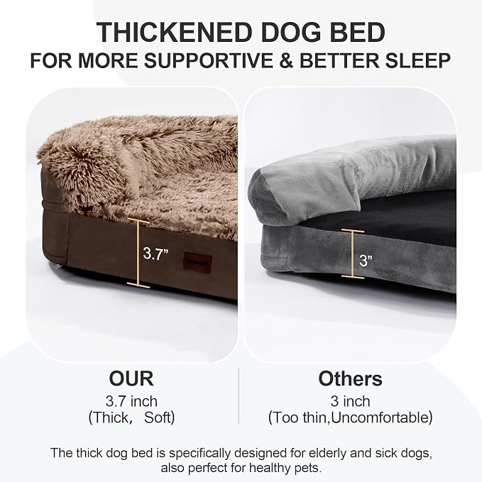 iweepet Fluffy Orthopedic Dog Beds for Large & Extra Large Dogs, 41" Calming Dog Sofa Bed with Supportive 28D Egg-Crate Foam, Removable Washable Cover, Waterproof Lining, for Puppy,Senior,Sick - Image 3