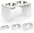Elevated Dog Bowls, Waterproof Raised Dog Bowl for Medium & Large Dogs, HIPS Poly Lumber Stand with 2 Stainless Steel Bowls, Indoor & Outdoor Use (10'' Tall–48 oz Bowl, White) by JoyoPawFamily
