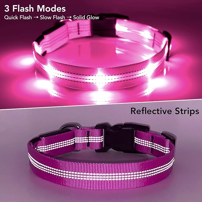 Weesiber Light Up Dog Collars - Rechargeable LED Collar - Reflective Adjustable Dog Lights for Night Walking (Pink, Small) - Image 6