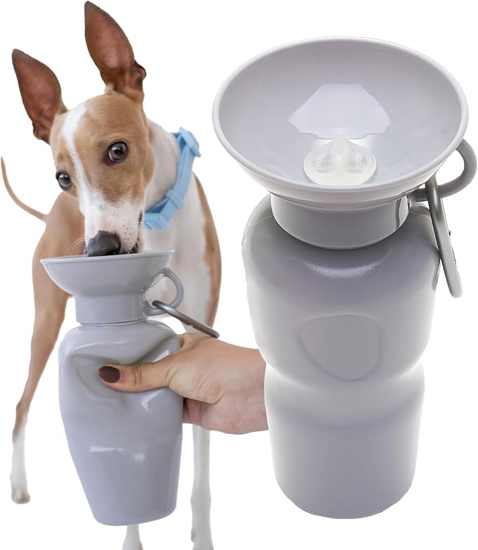 Springer Dog Water Bottle | Portable Travel Drinking Feeder Dispenser for Dogs & Puppies | As Seen on Shark Tank | Leak-Proof Bowl | BPA-Free | Outdoor Walking, Hiking & Travel | 22oz Gray by Springland