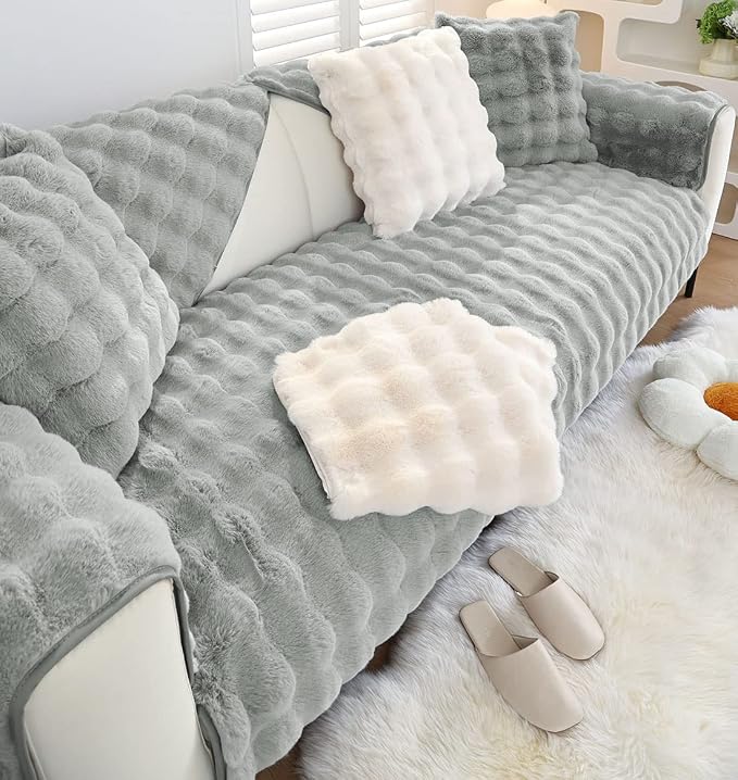 Faux Fur Couch Covers for Sofa Thick Fuzzy Sofa Covers for Dogs | Soft Warm Couch Cover Shaggy Fuzzy Sectional Sofa Cover Non-Slip Plush Sofa Slipcover Furniture Protector - Image 5
