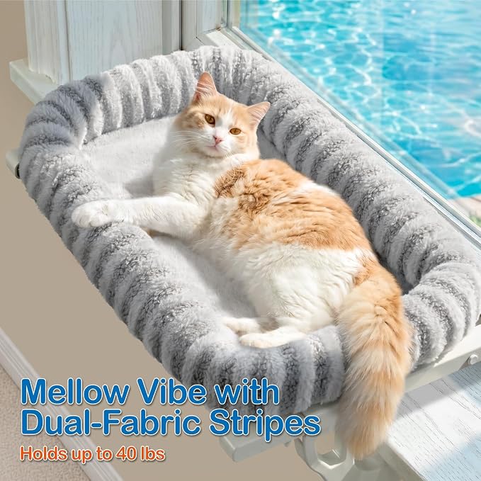 Zakkart Mellow All-Around Cat Hammock for Windowsill, Dual-Mount (Gray, M) | Hook-On or Screw-On Installation, Machine Washable Bed, Heavy Duty ABS & Metal Frame, Support up to 40 lbs. - Image 2