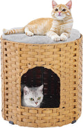 SETVSON Cat House for Indoor Cat, Large Double Cat Houses Bed, Natural | Handwoven PE Rattan Cave with One Soft Pad, 17 x 17 x 17 In Foldable Kitten Hideaway, Double-Level Play & Nap Spot by SETVSON